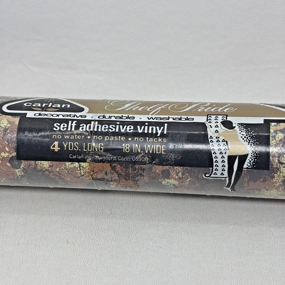 Vtg 70's Retro Abstract Carlan Contact Paper Shelf Liner NOS 4 Yards x 18" Brown